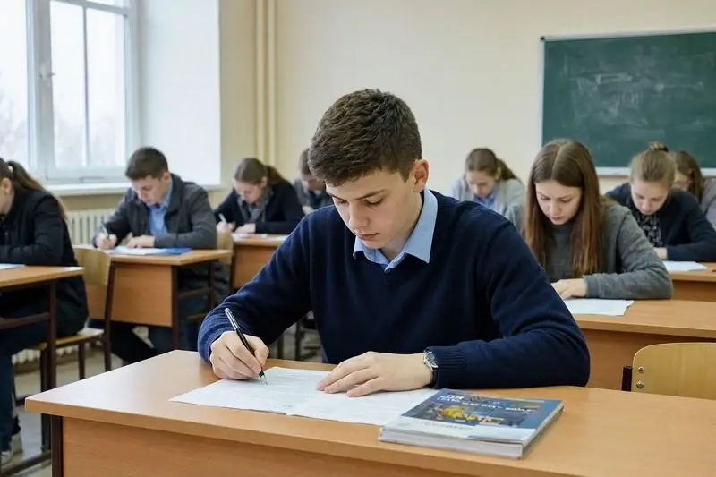 Школьники в аудитории на сдаче ЕГЭ