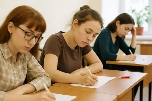 Ученики 9 классов на ОГЭ по русскому языку